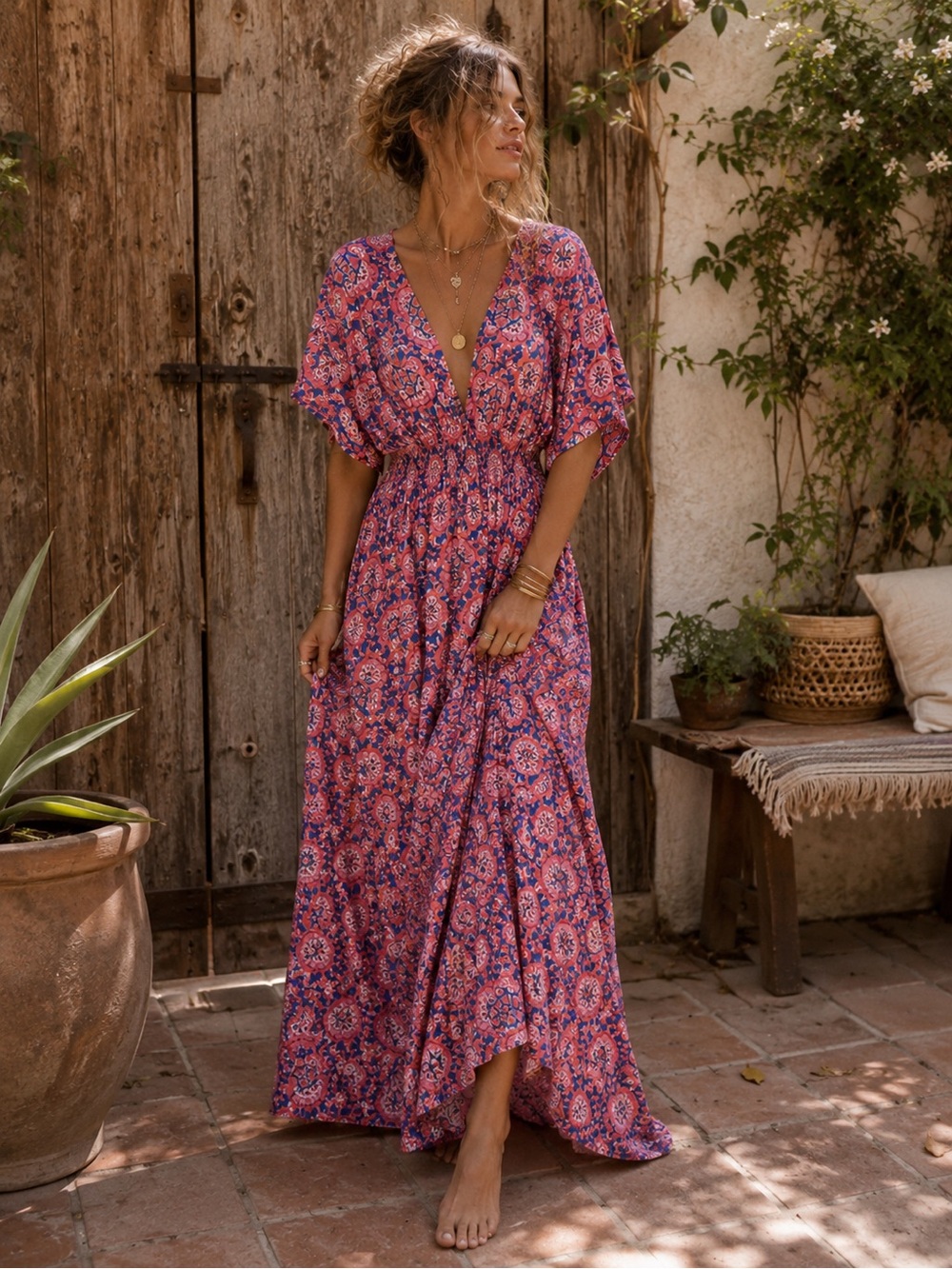 Mary Marshmallow Floral Maxi Dress Pink Blue Low Back Boho L NWT $128